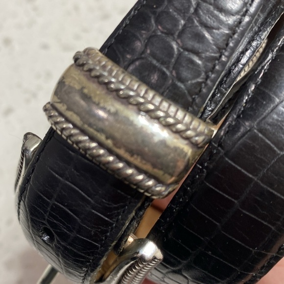 Brighton Concha belt Size XL 36 Black Silvertone buckle and concha’s FLAW - Picture 6 of 8